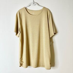 Talbots Top Women 1X Gold Metallic Tunic Tee Ruched Classic Boho Lagenlook NWT